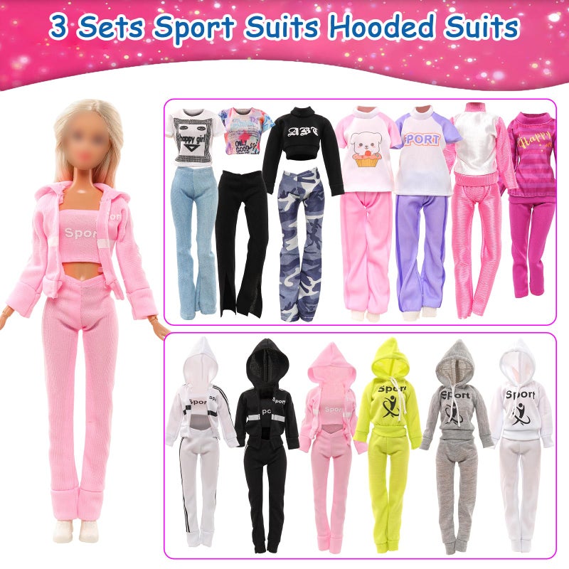 Barwa 9 Sets Doll Clothes Hooded Sports Suit Casual Outfits Tops and Pants Doll Pajamas for 11.5 inch Girls Doll - Image 3
